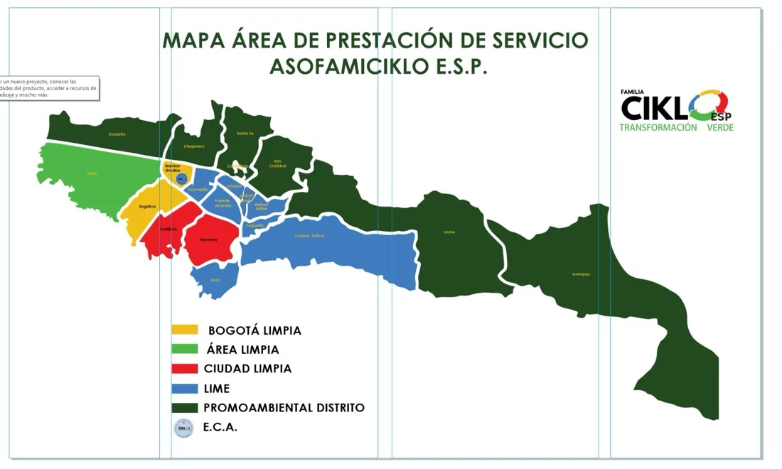 Mapa del área de prestación del servicio de Familia Ciklo ESP en las localidades de Bogotá